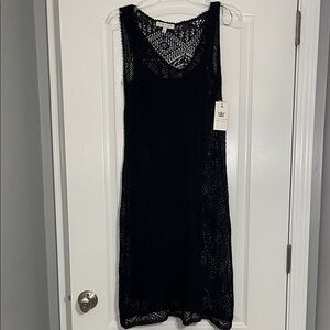 Chaus Black Knit Lace Overlay Slip Dress Size S